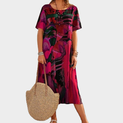 ⌛Begränsad tid, halva priset☀️💖Sommar Löst tryck Klänning | Rund hals Korta ärma🌸