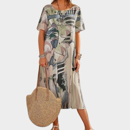 ⌛Begränsad tid, halva priset☀️💖Sommar Löst tryck Klänning | Rund hals Korta ärma🌸