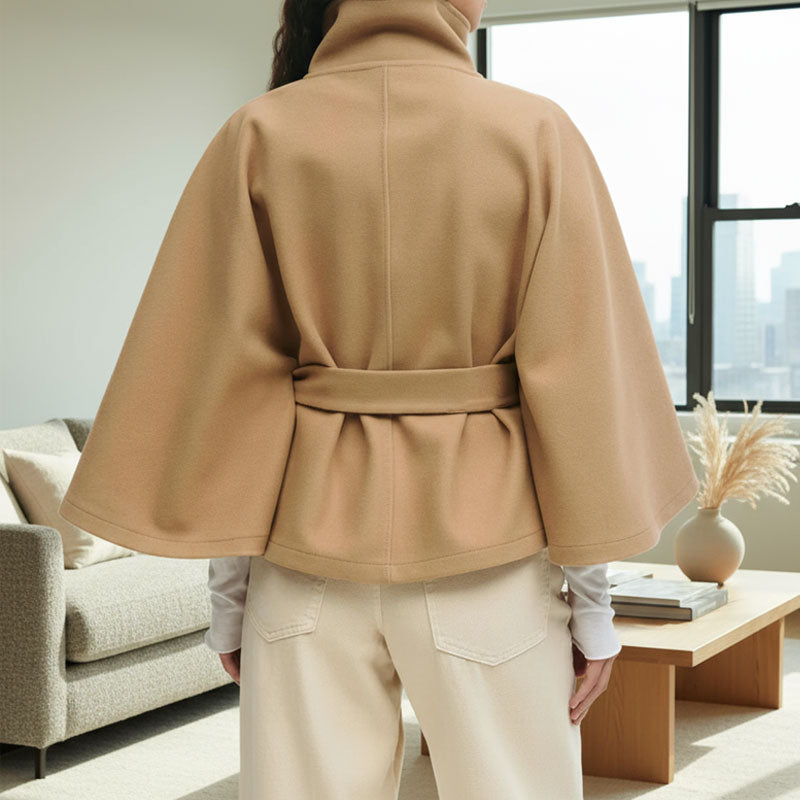 💥Höstrea💥🧥Modetäckande enfärgad kappa med ståkrage och bälte🍂