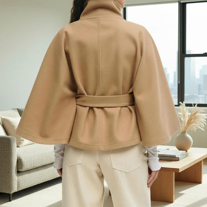 💥Höstrea💥🧥Modetäckande enfärgad kappa med ståkrage och bälte🍂