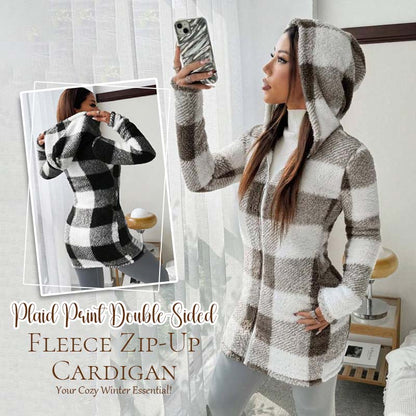 🧥 Rutig jacka för damer med huva och dragkedj