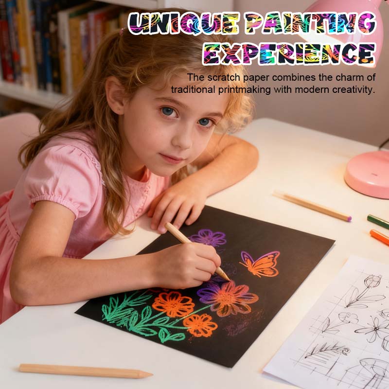 🌈Svart Färgglatt Skrapapper