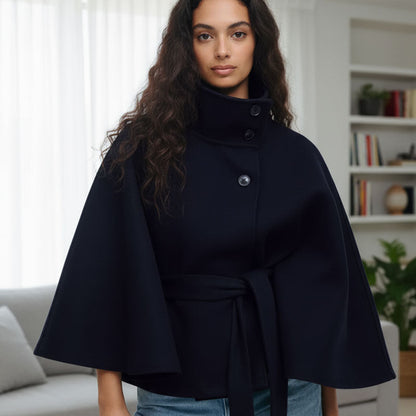 💥Höstrea💥🧥Modetäckande enfärgad kappa med ståkrage och bälte🍂