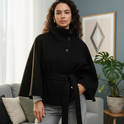 💥Höstrea💥🧥Modetäckande enfärgad kappa med ståkrage och bälte🍂