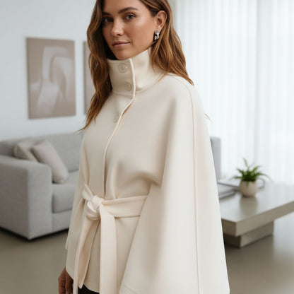 💥Höstrea💥🧥Modetäckande enfärgad kappa med ståkrage och bälte🍂