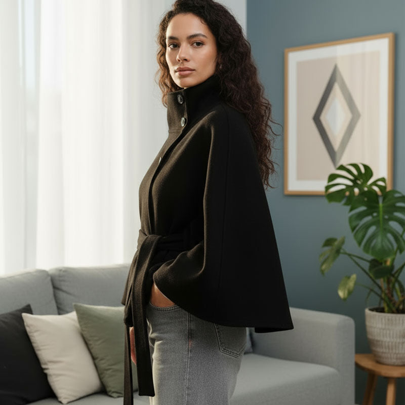 💥Höstrea💥🧥Modetäckande enfärgad kappa med ståkrage och bälte🍂