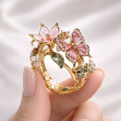 🦋Öppen ring med fjäril och blomma🌹