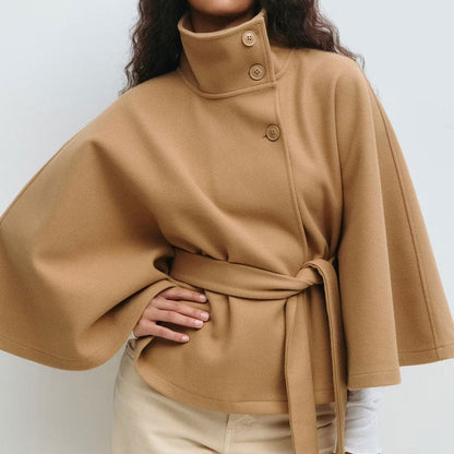 💥Höstrea💥🧥Modetäckande enfärgad kappa med ståkrage och bälte🍂