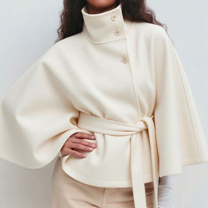 💥Höstrea💥🧥Modetäckande enfärgad kappa med ståkrage och bälte🍂